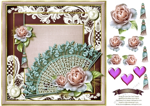 Roses on Lace Fan Card Topper 3