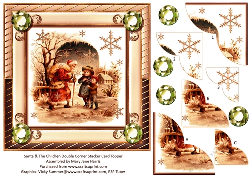 Vintage Santa & The Children Double Corner Stacker Card Topper 2