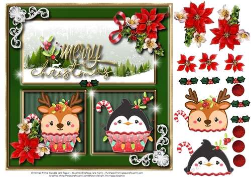 Christmas Animal Cupcake Card Topper 
