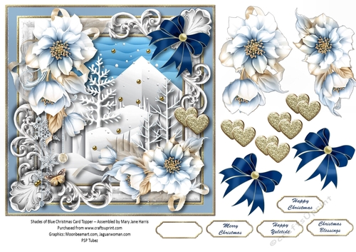 Shades of Blue Christmas Window Card Topper 