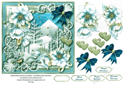 Shades of Blue Christmas Window Card Topper 2