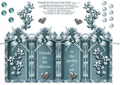 Teal Friends & Flowers Fan Fold Card