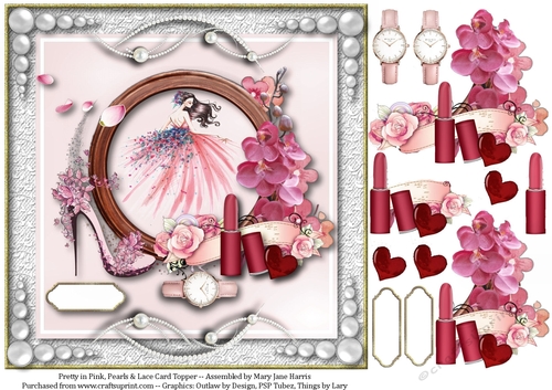 Pretty in Pink, Pearls & Lace Card Topper 