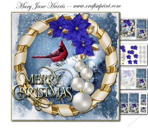 Blue Poinsettias & Red Cardinal Christmas Mini Kit