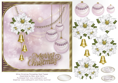 White Christmas Poinsettias Card Topper 