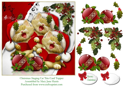 Christmas Singing Cat Trio Card Topper
