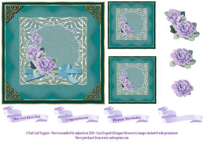 3 Teal Floral Card Toppers