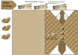 Vest & Tie Card in Tan