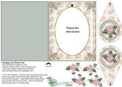 Hanging Tear Drop Card - Cabbage Roses
