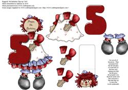 Raggedy 5th Birthday Flip-up Card