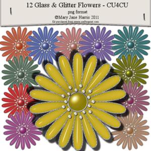 12 Glass & Glitter Fowers - Cu4cu