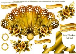 Golden Yellow Roses Fan & Stand