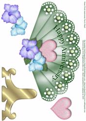 Green Floral Anniversary Fan & Stand