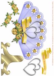 Purple & Yellow Anniversary Fan & Stand