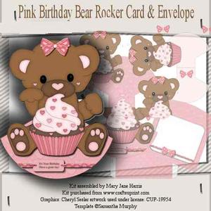 Pink Birthday Bear Wobble Card Kit