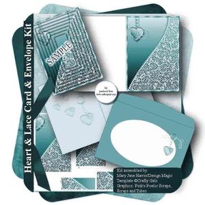 Hearts & Lace Card & Envelope Kit in Teal
