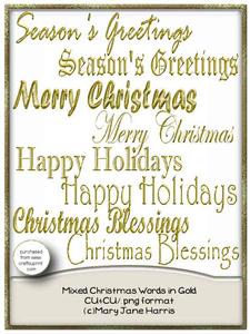 Mixed Christmas Words in Gold - Cu4cu