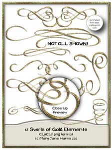 12 Swirls of Gold Elements - Cu4cu