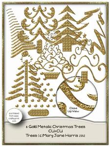 8 Gold Metalllic Christmas Trees - Cu4cu
