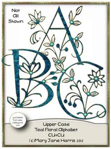 Upper Case Teal Floral Alphabet - Cu4cu
