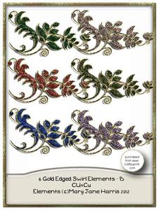 6 Gold Edged Swirl Elements B - Cu4cu