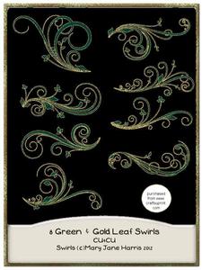 8 Green & Gold Leaf Swirls - Cu4cu