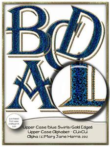 Upper Case Blue Swirls/gold Edged Alphabet - Cu4cu
