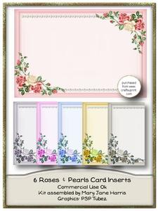 6 Roses & Pearls Card Inserts - Cu Ok