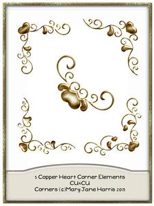 5 Copper Heart Corner Elements - Cu4cu