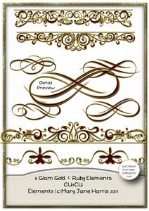 8 Glam Gold & Ruby Elements - Cu4cu