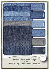 6 Retro Denim Mats & 6 Matching Tags - Cu4cu