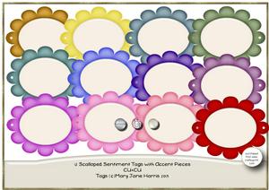 12 Scalloped Sentiment Tags with Accent Pieces - Cu4cu