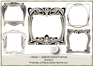 5 Black & Gold Art Deco Frames - Cu4cu