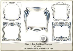 5 Blue & Gold Art Deco Frames - Cu4cu