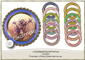 12 Scalloped Round Gold Edged Frames - Cu4cu