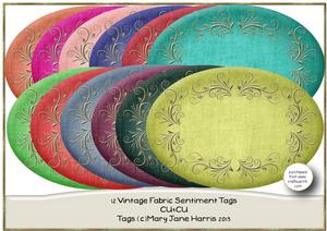 12 Vintage Fabric Sentiment Tags