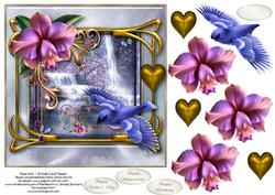 Blue Bird & Orchid Card Topper