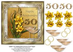 Golden 50th Wedding Anniversary Card Topper