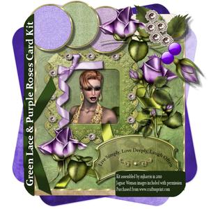 Green Lace & Purple Roses Card Topper Kit