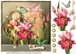 Chocolate Mint Butterflies & Iris Card Topper
