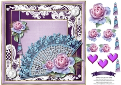 Roses on Lace Fan Card Topper