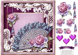 Roses on Lace Fan Card Topper 2