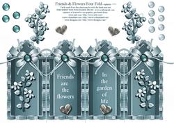 Teal Friends & Flowers Fan Fold Card