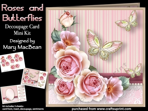 Roses and Butterflies - Decoupage Card Mini Kit