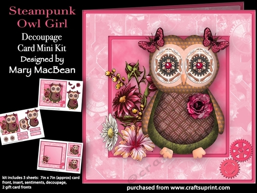 Steampunk Owl Girl - Decoupage Card Mini Kit