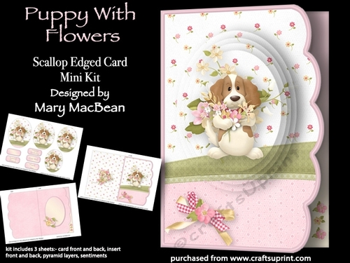 Puppy With Flowers - Scallop Edged Card Mini Kit