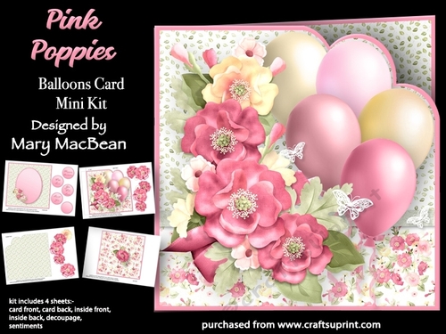 Pink Poppies - Balloons Card Mini Kit