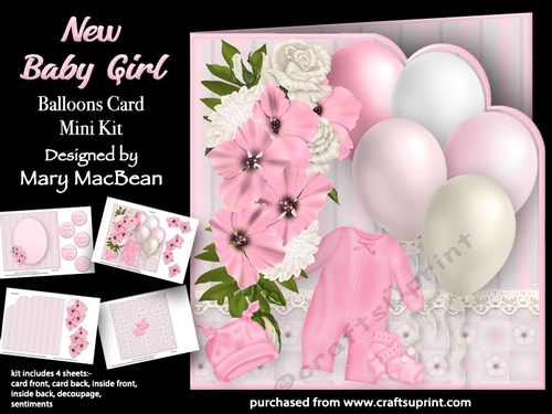 New Baby Girl - Balloons Card Mini Kit