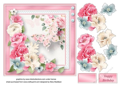 Pink Posy Decoupage Card Front