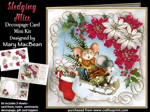 Sledging Mice - Decoupage Card Mini Kit
